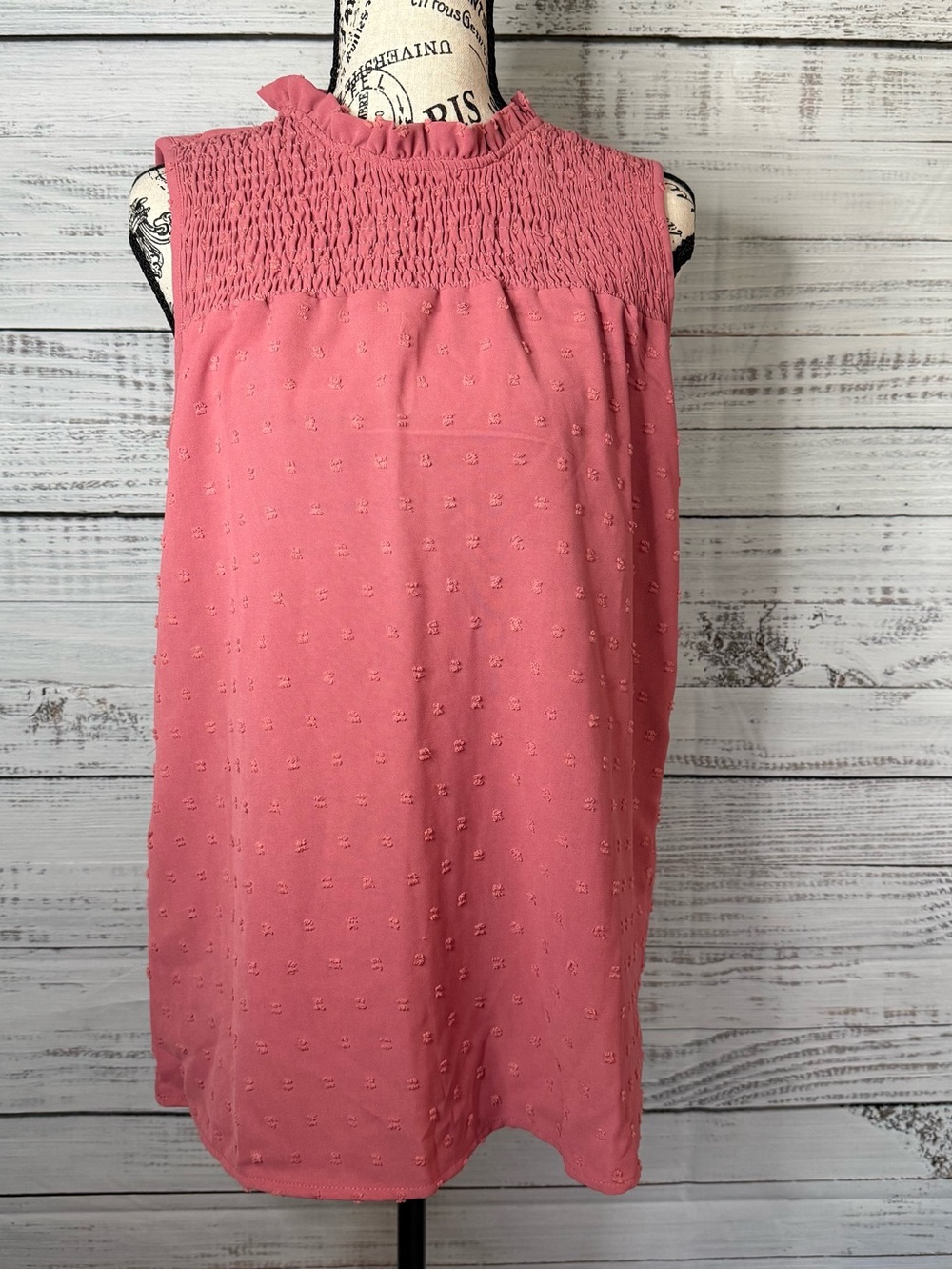 Mauve Swiss Dot Sleeveless Top – Size Medium